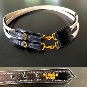 Hermès vintage leather and cotton double belt
